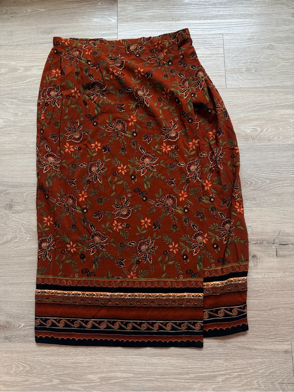 Worthington Floral Border Pencil Skirt - Rust, Black, Green